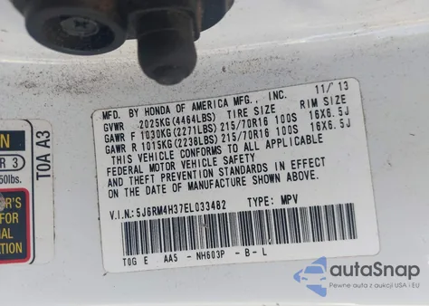 2014 Honda Cr-V Lx z USA, uszkodzony, nr VIN 5J6RM4H37EL033482